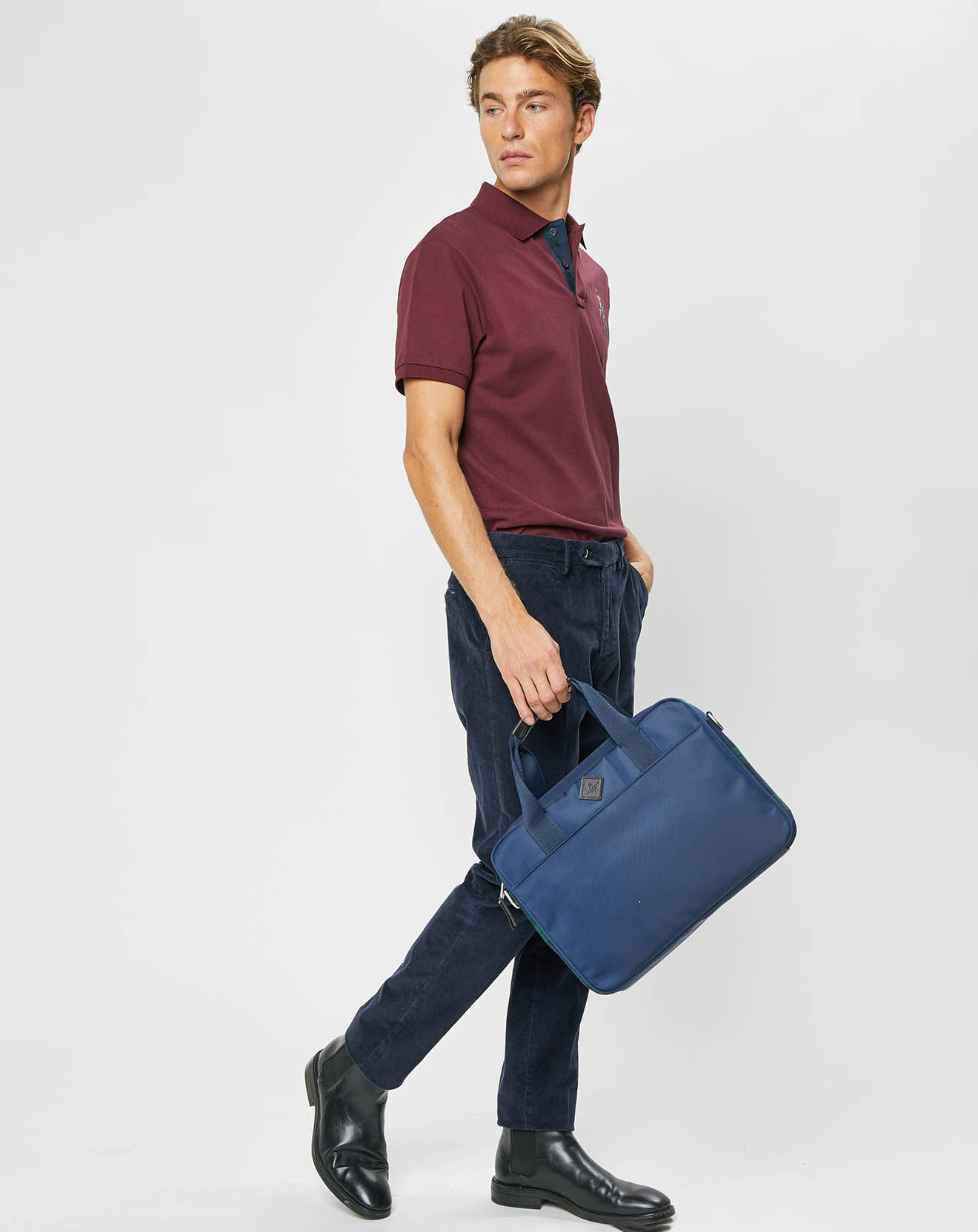 Hackett London Cartable Tartan bleu - 37x27x6 cm
