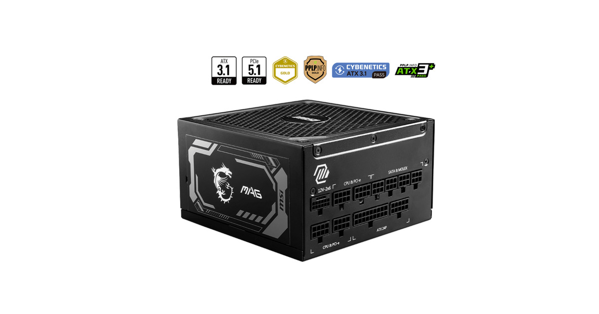 MSIMAG A1250GL PCIE5 modulaire 1250 watt voeding   (Zwart, 1x 12V-2x6, 4x PCIe)