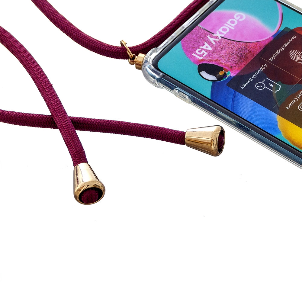 Samsung Galaxy A51 (2019) Necklace Gummi Hülle Air Cushion Fallschutz   Handykette (150cm) - Dunkelrot / Gold