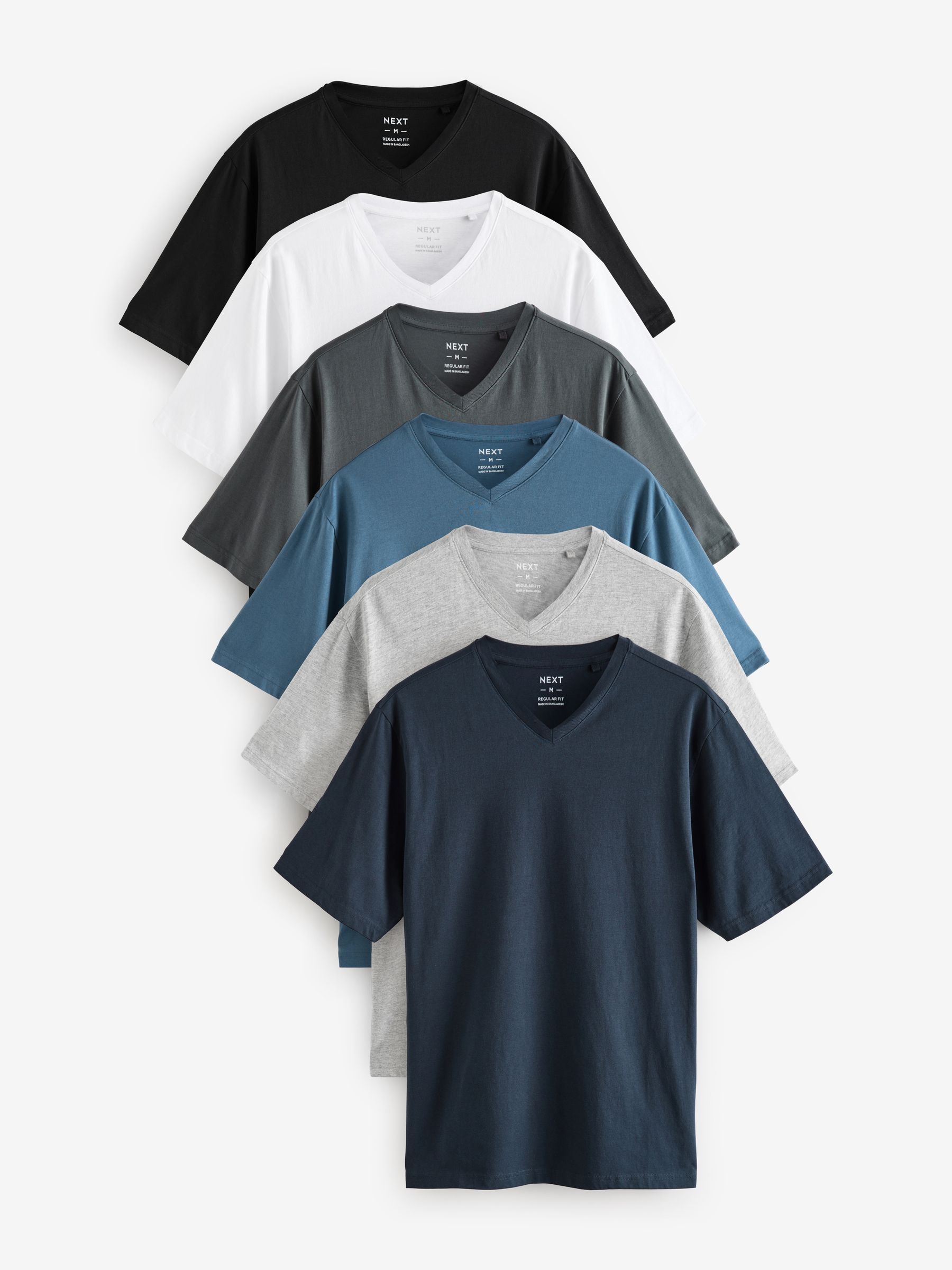 Zwart/Wit/Blauw/Grijs - Essentiële T-shirts met V-hals van 100% katoen verpakking van 6