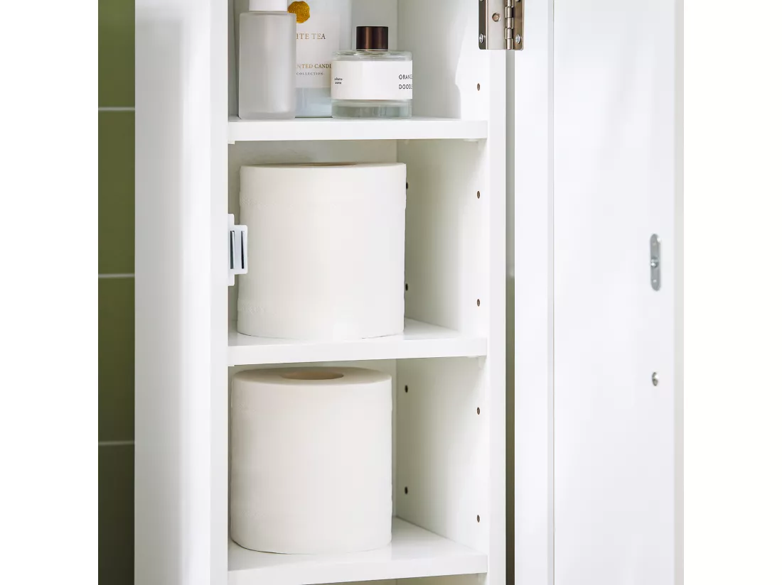 Support Papier Toilette Armoir Toilettes Porte Brosse WC en Bois – Blanc, FRG177-W