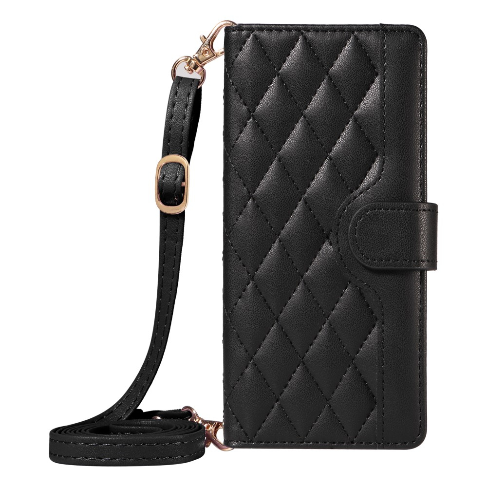 Samsung Galaxy S25 Ultra Necklace Leder Tasche Flip Cover Steppmuster - Schwarz