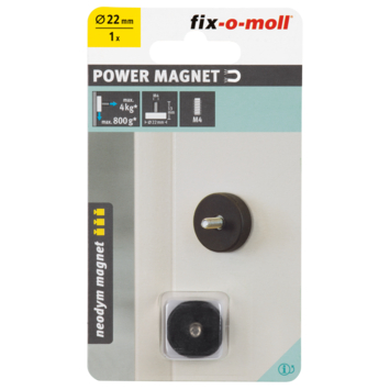 Magneet Neodym schroefdraadbout rubber 22mm zwart