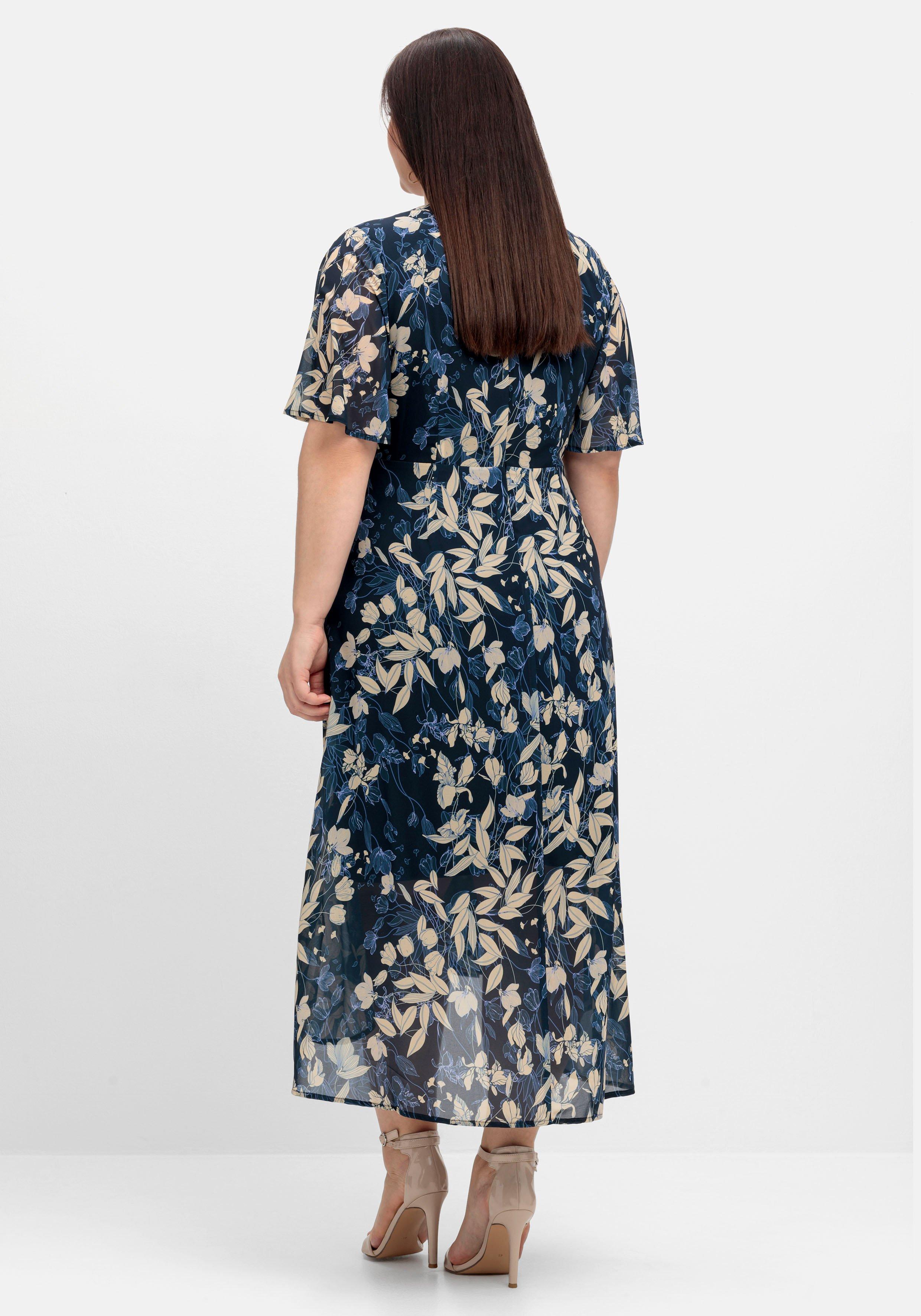 Chiffonkleid in Wickeloptik, mit Blätterprint