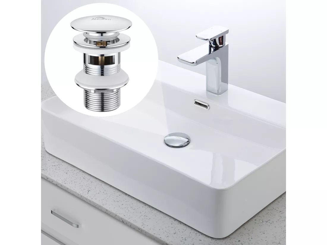 AuraLum Max Bonde de Lavabo Bonde Pop-up avec Trop-plein Automatique Universelle Chromé Vasque Baignoire Salle de Bain,EU Modèle