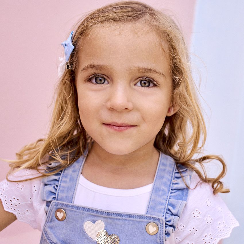 Robe salopette à cœurs dorés pour bébé fille - Bleu