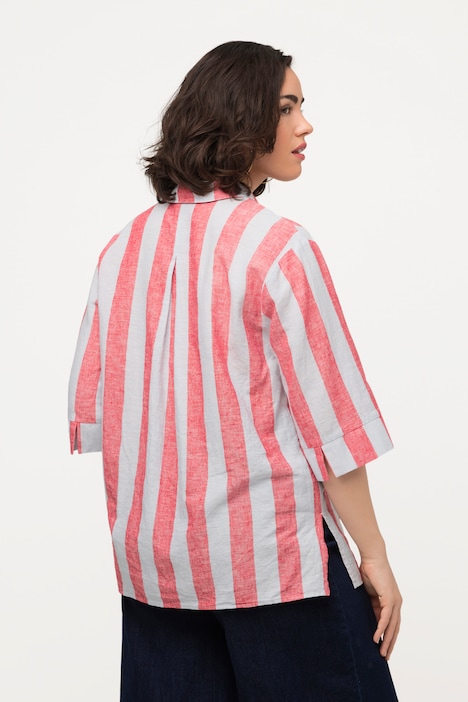 Bluse, Oversized, V-Ausschnitt, 3/4-Arm, Leinenmix