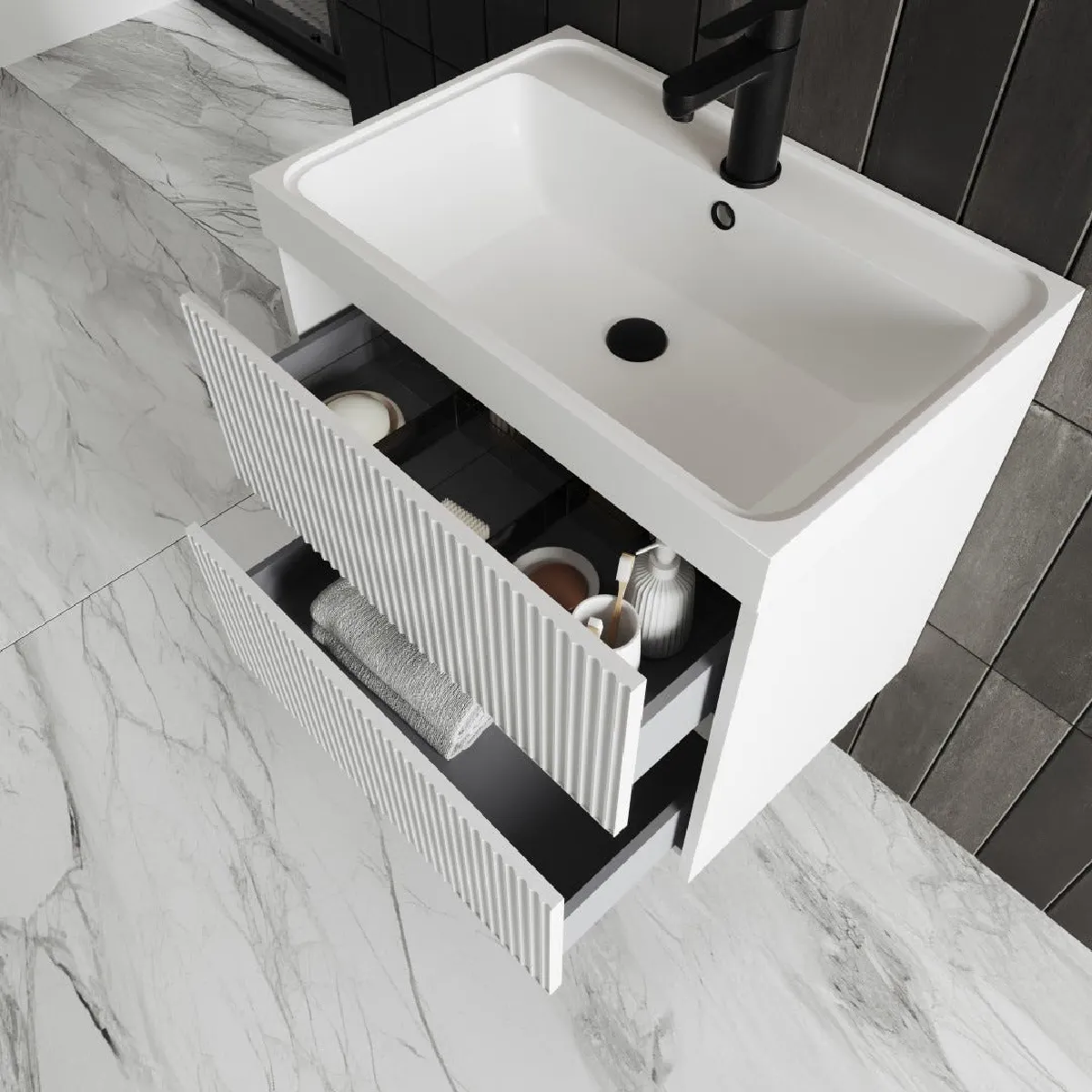 Kiamami Valentina Meuble Cannelé Blanc Mat 60CM