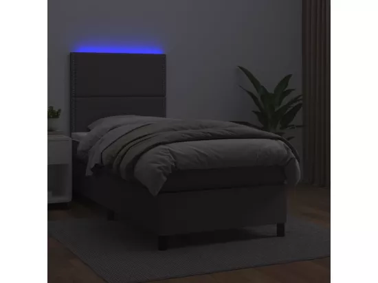 Sommier tapissier et matelas et LED Gris 90x190 cm Similicuir