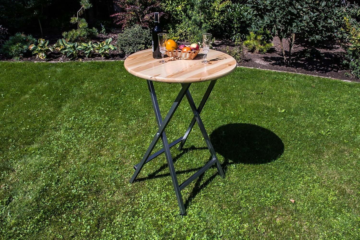 METRO Professional Outdoor Stehtisch, Kiefernholz/Stahl, Ø 78 x 110 cm, Wetterbeständig, Klappbar, Rund, Braun