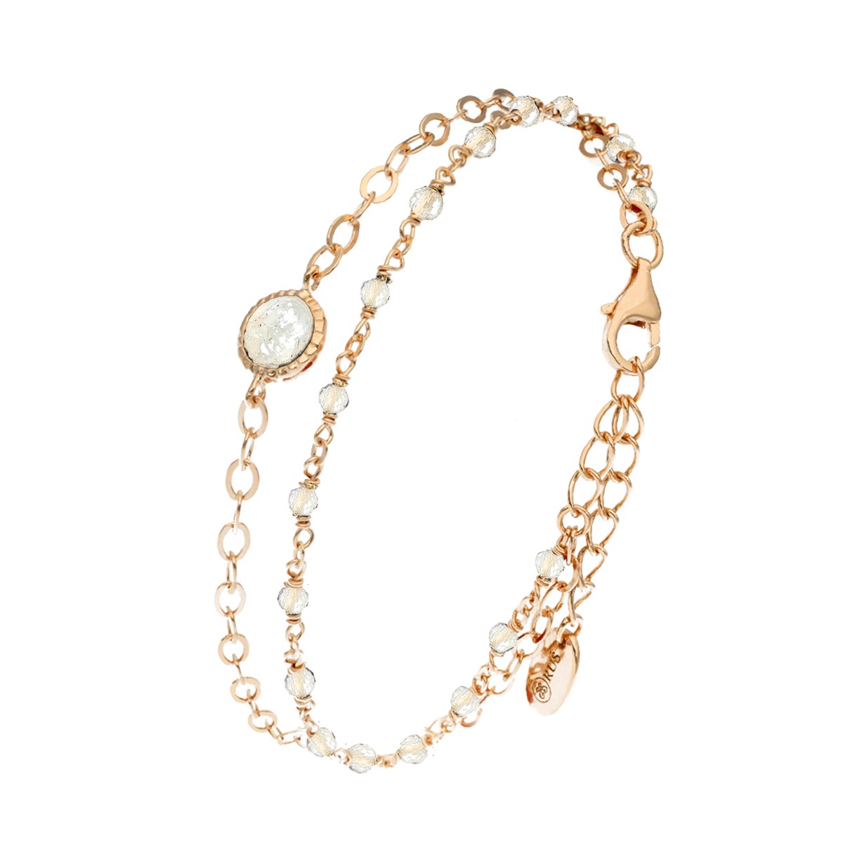 Bracelet En Argent Doré Double Chaine Pierres Naturelles Blanche