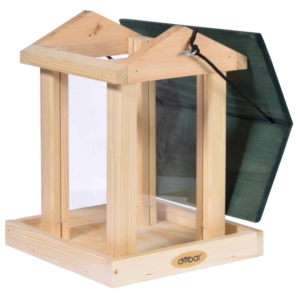 Mangeoire à oiseaux avec silo bois naturel et vert