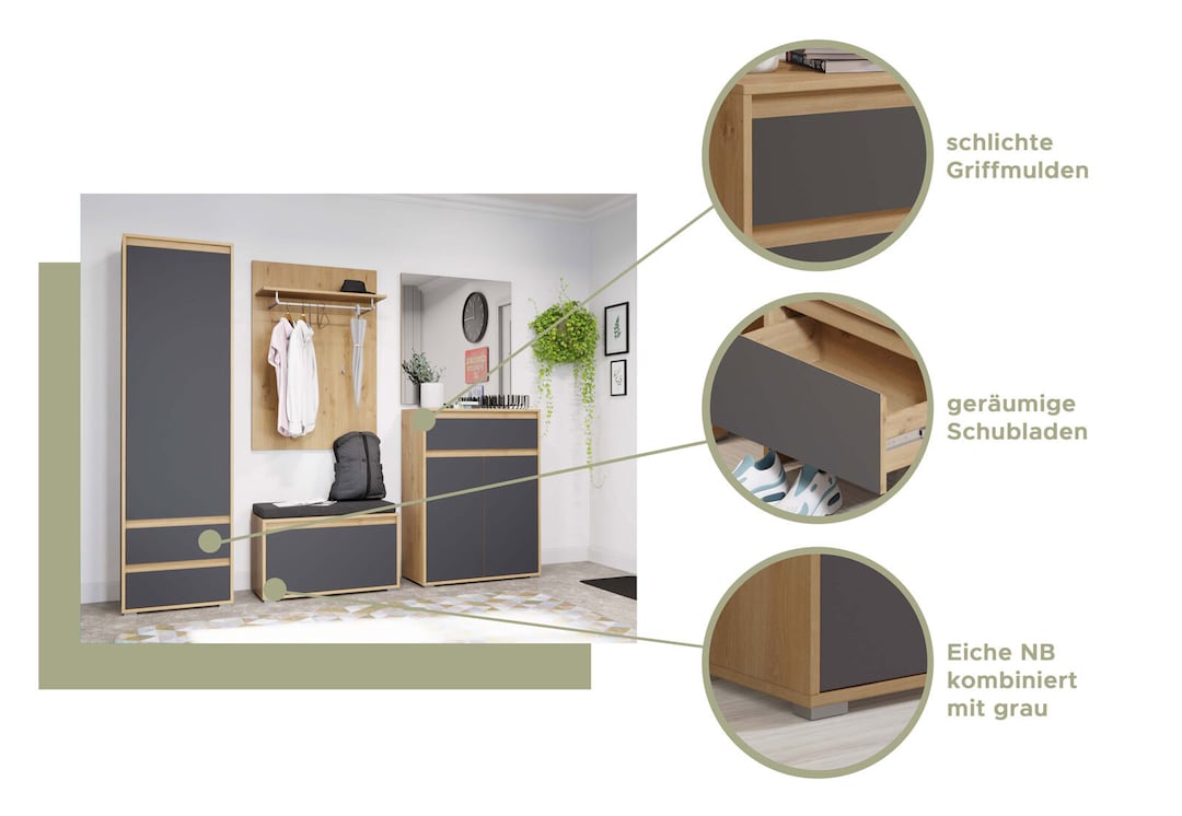 Sitzbank Torino 76x44x35 cm Eiche/ grau NB