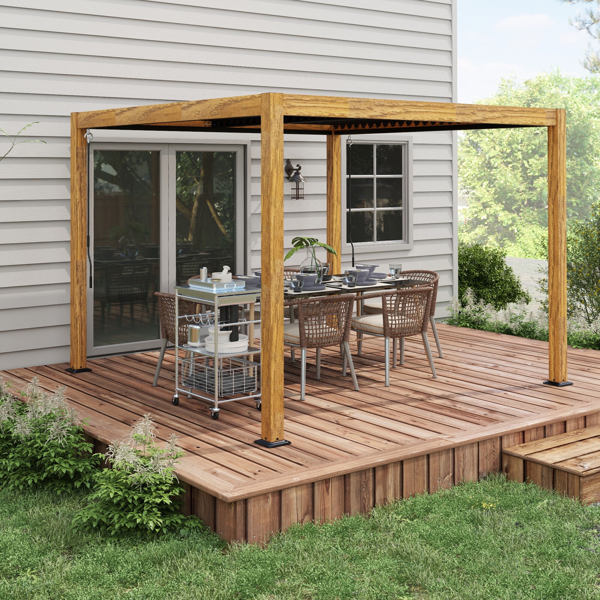 Outsunny Pergola mit 2 individuell einstellbaren Lamellendachbereichen natur 297L x 297B x 228Hcm