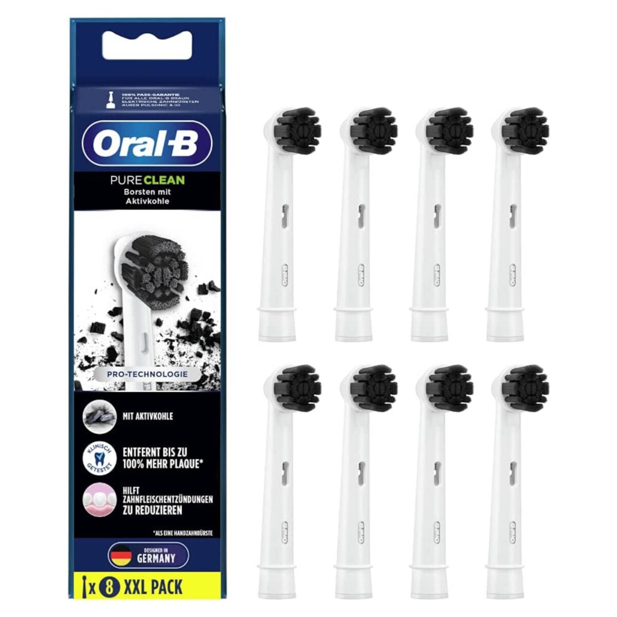 Oral-B Pure Clean Aufsteckbürsten mit Aktivkohle-Borsten, 8 Stück