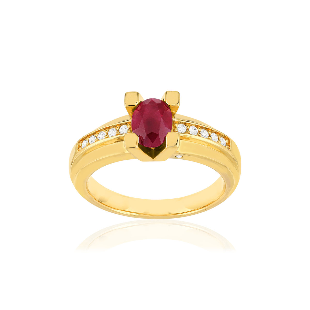 Bague VAN BRILL or jaune 750, rubis, diamants.