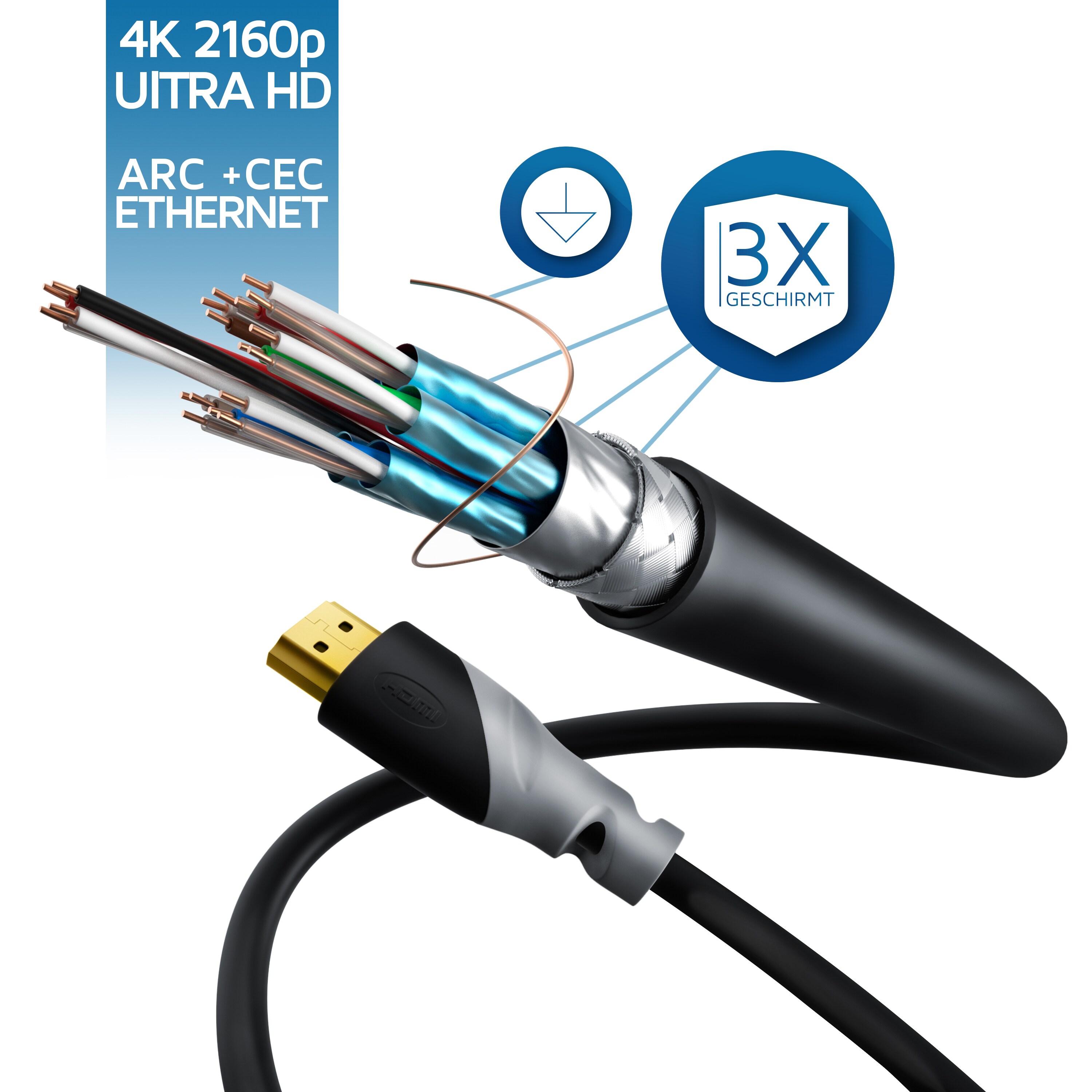 CSL HDMI Typ C (Mini) 2.0 zu HDMI Typ A Kabel, Ultra HD, UHD, 2160p, 4k bei 30 Hz, 1080p, 3D, Ethernet - 10m