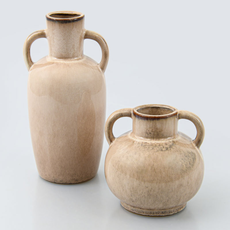 Vase haut avec 2 anses beige