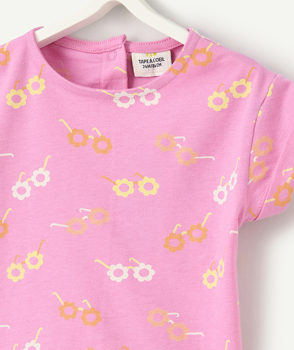 t-shirt manches courtes bébé fille en coton bio anti-uv rose imprimé fleuris