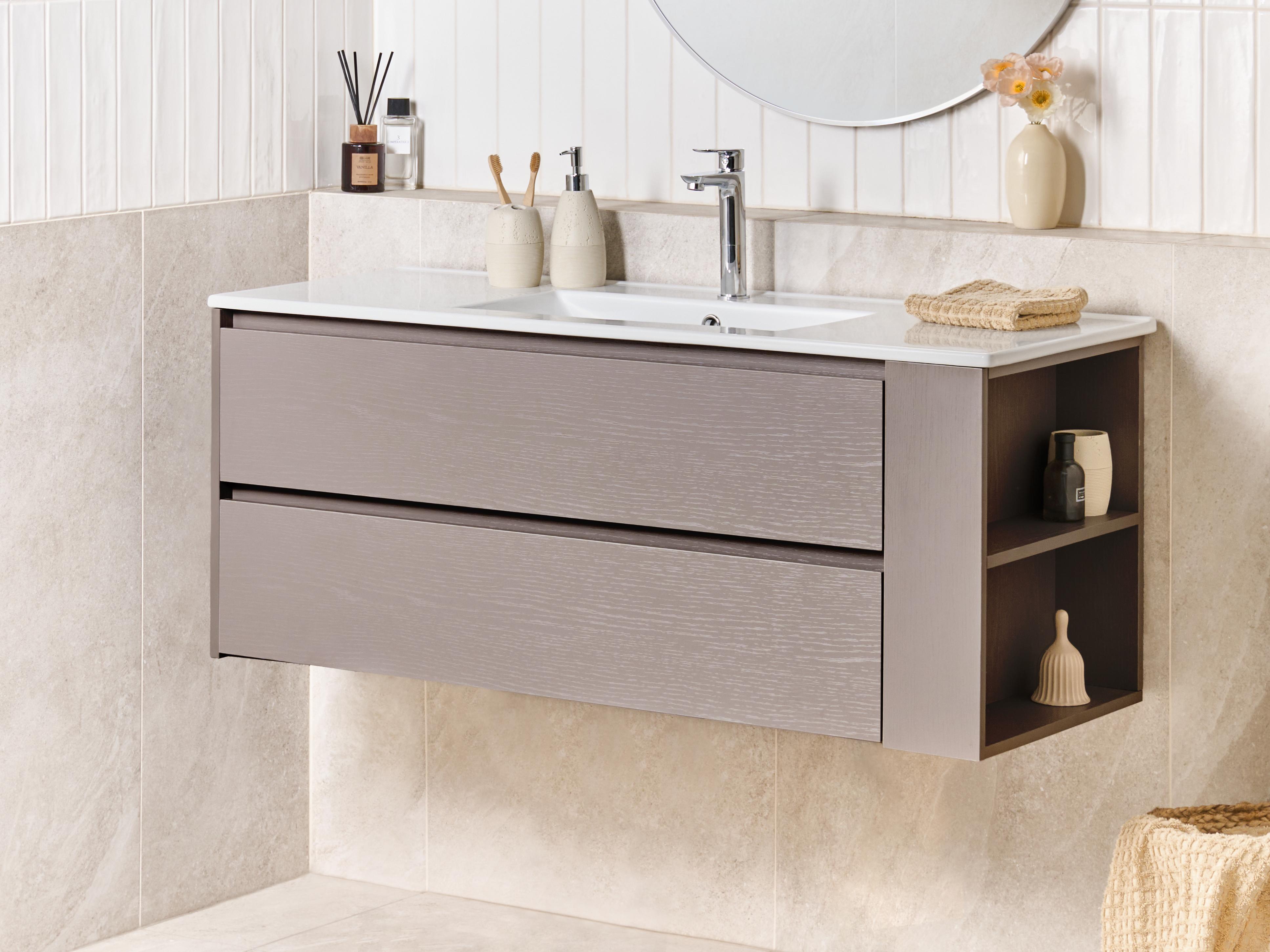 Wandgemonteerd meubel met wastafel MANCORA Taupe