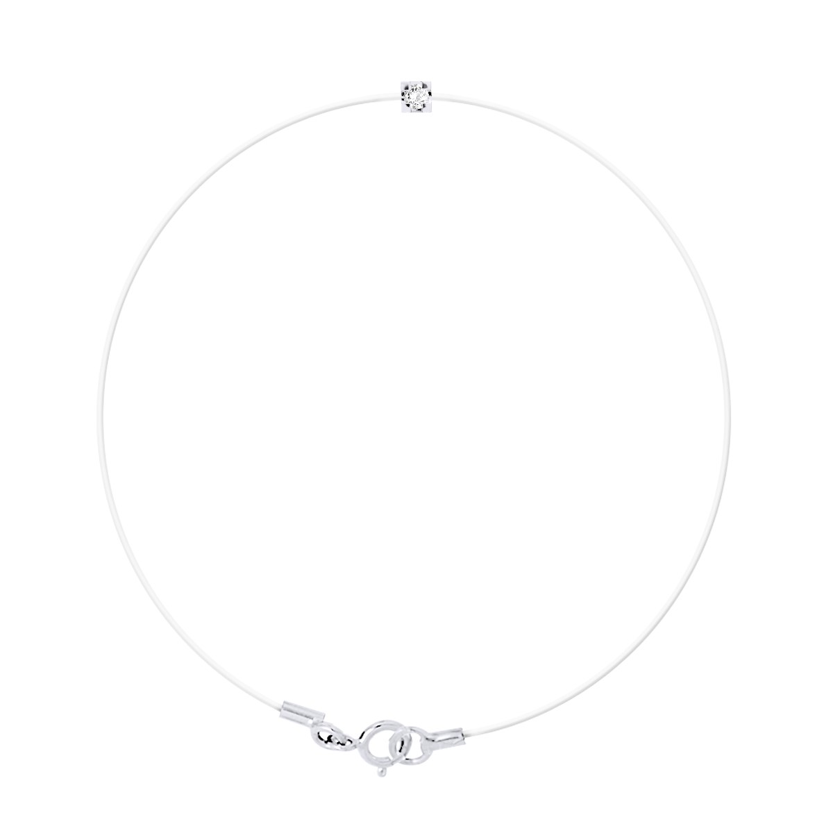 Bracelet Solitaire Diamant 0,030 Cts Nylon Transparent Argent 925