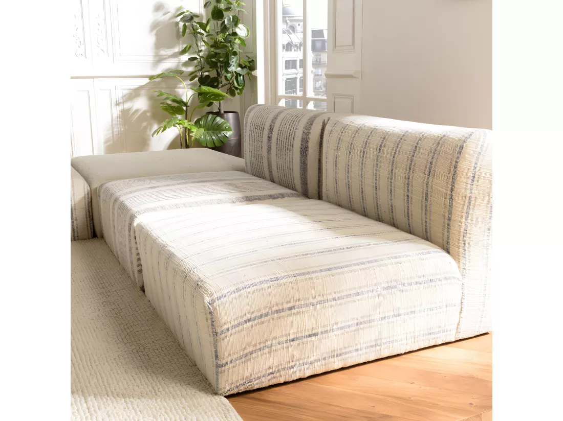 GLORIA - Canapé modulable 6 pièces en coton gris et beige