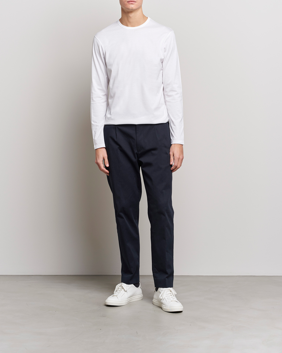 Sunspel Long Sleeve Crew Neck Cotton Tee White