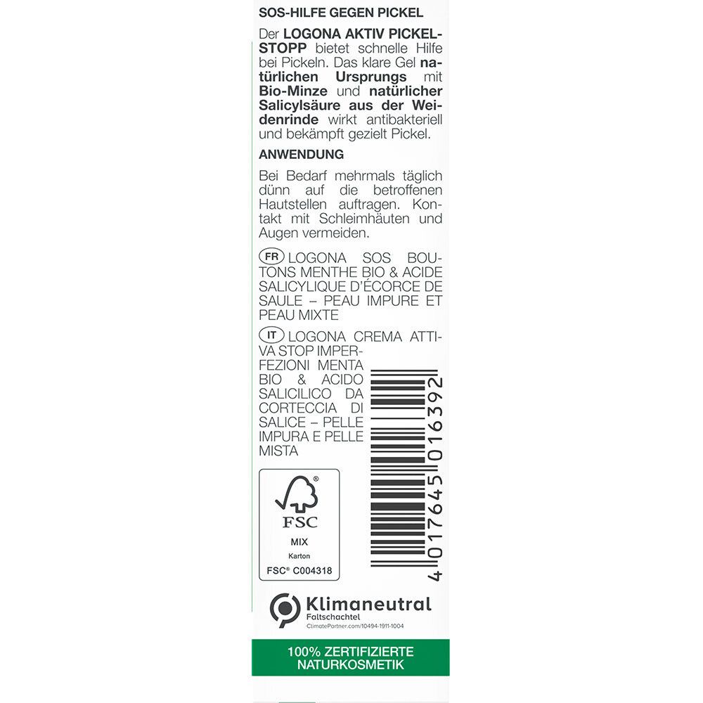 LOGONA Naturkosmetik Aktiv Pickel Stopp