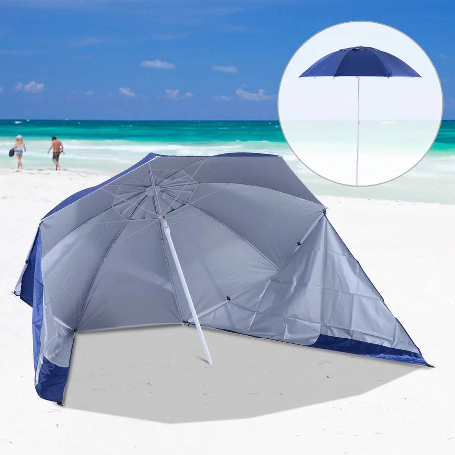 Outsunny Strandschirm und Strandzelt 2 in 1 blau, weiß