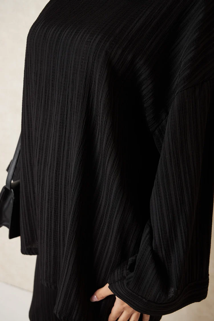 Ensemble 2 pièces pull fin + pantalon à rayures noir