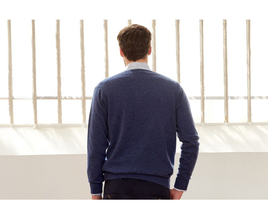 Pull col V homme laine Bleu Foncé Chiné - ELIAN