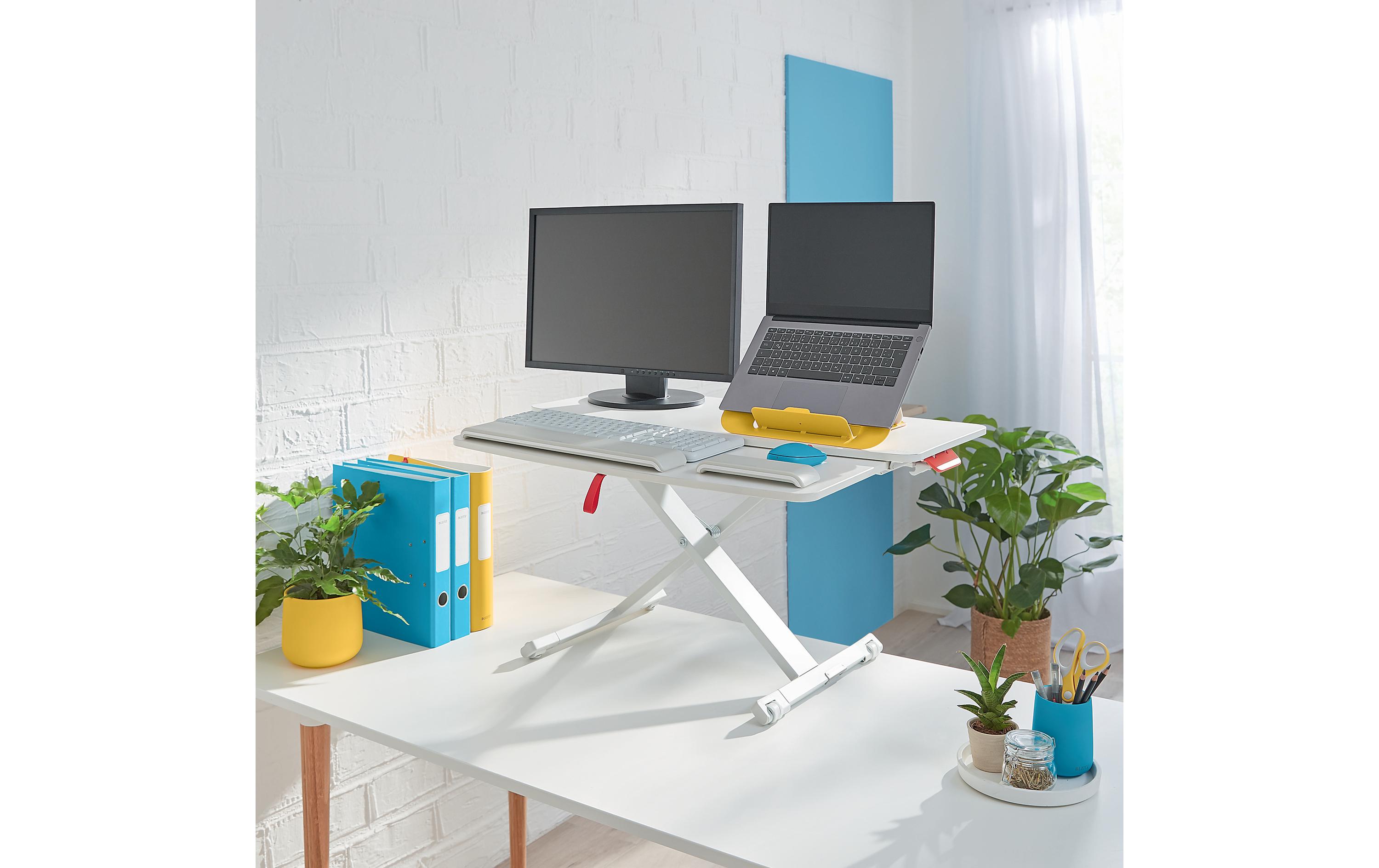 Ergo Cosy Höhenverstellbarer Schreibtischaufsatz<br>Leitz Ergo Cosy Höhenverstellbarer Sitz-/Steh-Schreibtischaufsatz mit ausziehbarer Tastaturablage