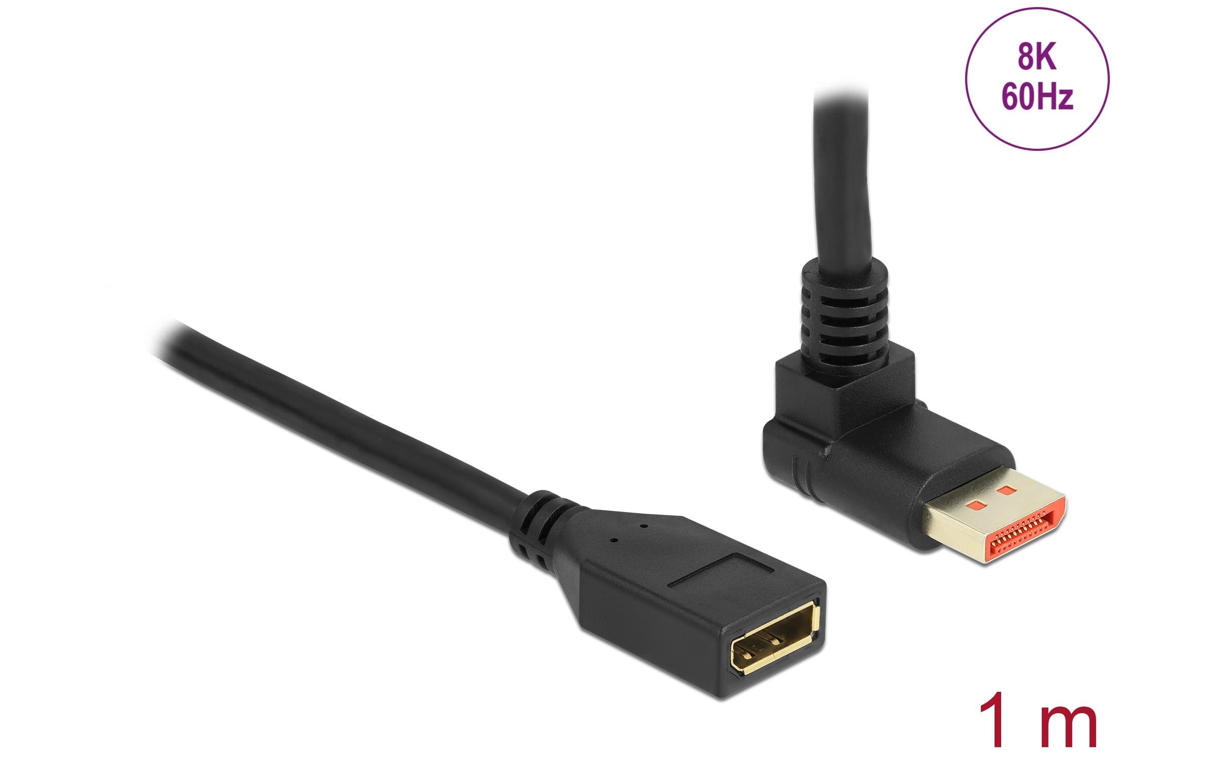 Verlängerungskabel Oben gewinkelt DisplayPort, 1 mDisplayPort Verlängerungskabel Stecker 90° oben gewinkelt zu Buchse 8K 60 Hz 1 m