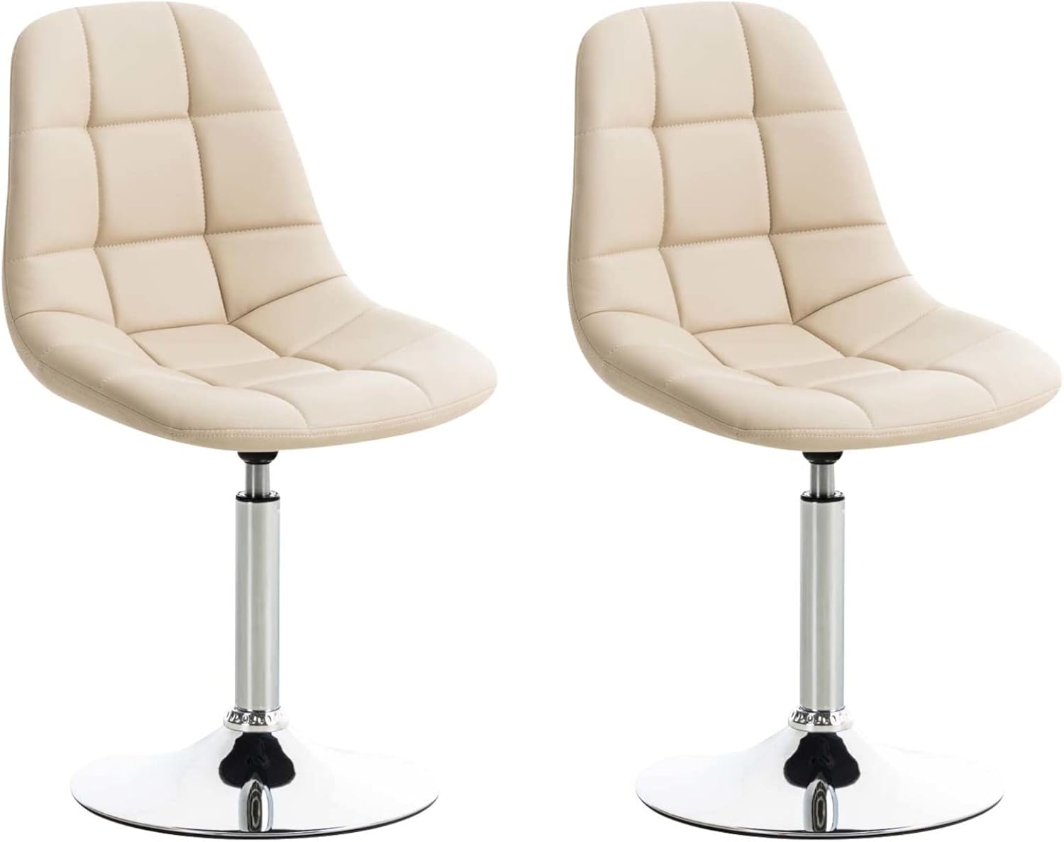 CLP 2er Set Stühle Emil Kunstleder I Mit Gestepptem Sitz I Drehstühle Mit Trompetenfüße In Chromoptik, Farbe:Creme