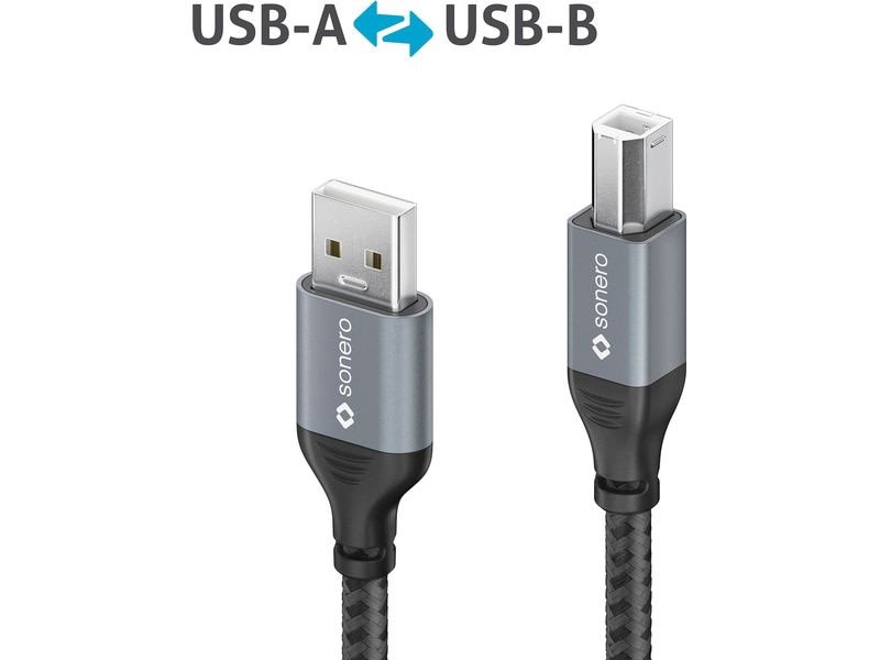 sonero USB 2.0-Kabel USB A - USB B 5 m USB 2.0 Kabel – A/b – aluminium – space grey/schwarz - 0.50m