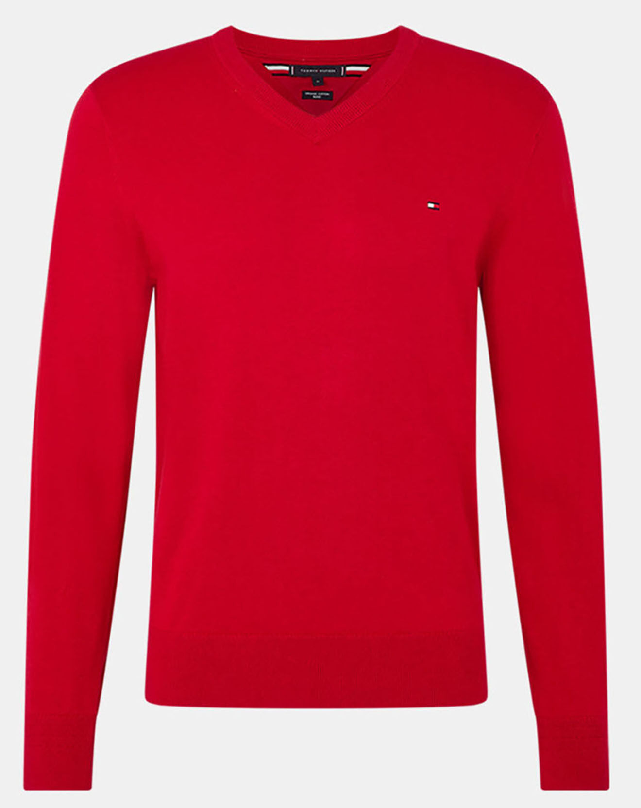 Tommy Hilfiger Pull col V en Coton Bio & Soie rouge