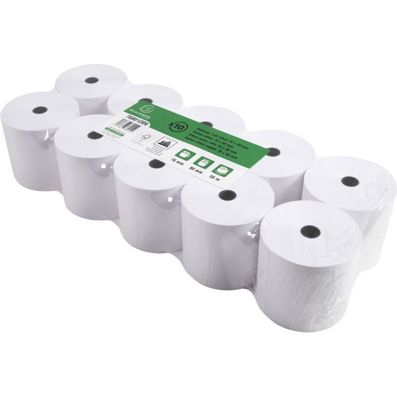 Bobines Caisses Exacompta 7680120V - l 76 mm x L 55 m, Ø 80 mm - 1 pli(s) - paquet de 10
