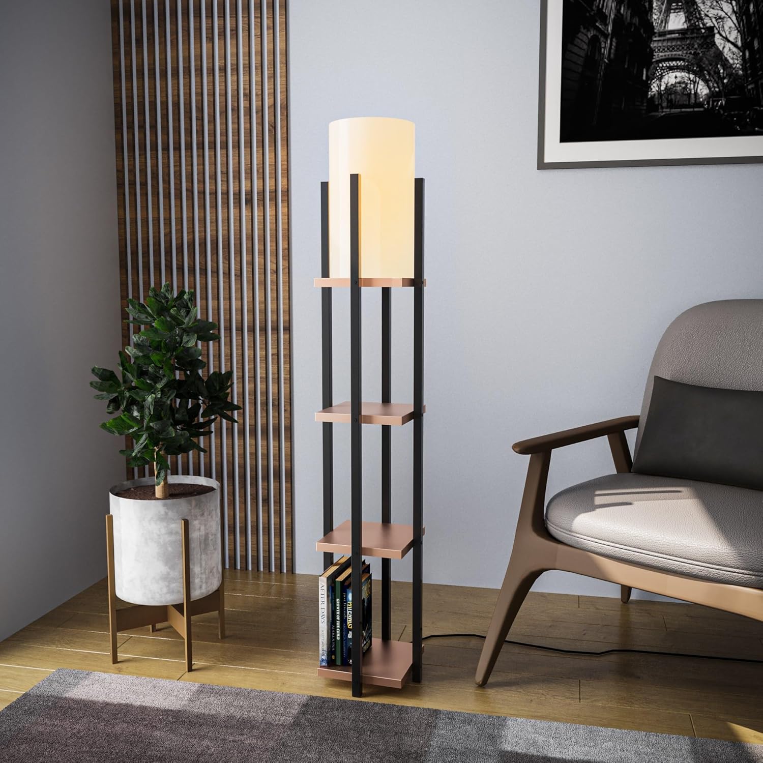 Stylish Floor Lamp with Metal Body & Fabric Cap, Black & Copper, 130 cm Height | E27 Socket, 40W Max, IP20 | Perfect for Modern Living Spaces