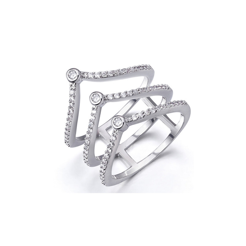 Bague orné de cristal de Swarovski Blanc et Plaqué Rhodium