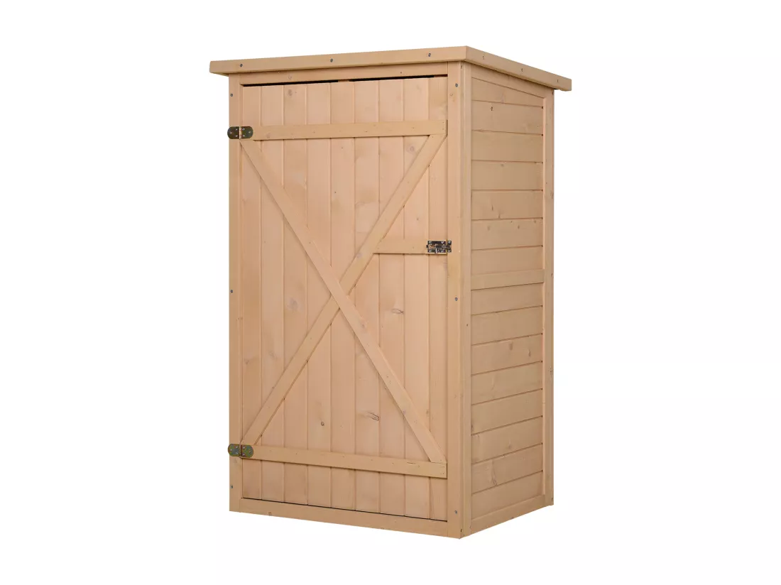 Armoire abri de jardin remise pour outils - grande porte verrouillable loquet - 2 étagères - toit bitumé incliné bois de sapin pré-huilé