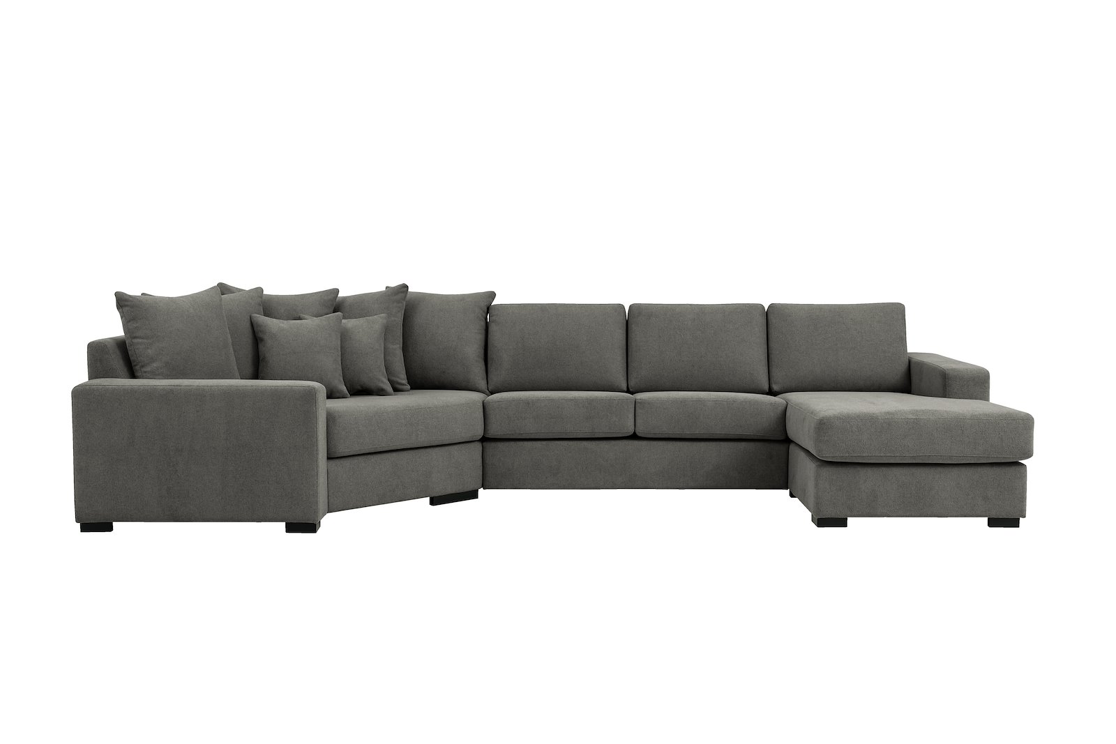 Modern Living U-sofa Cosy Corner venstre og 2-seter med sjeselong høyre.Tekstil Brooklyn 3 Grey med Arm A og ben 2 sortbeiset eik.
