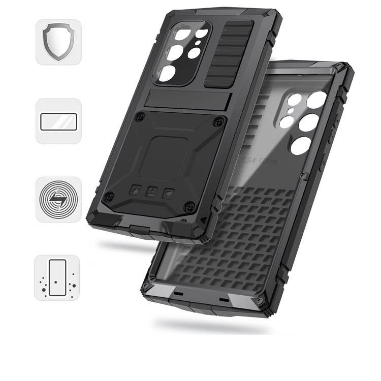 Samsung Galaxy S25 Ultra Hybrid Hardcase Hülle mit Kickstand Aufsteller   Displayschutzglas - Schwarz