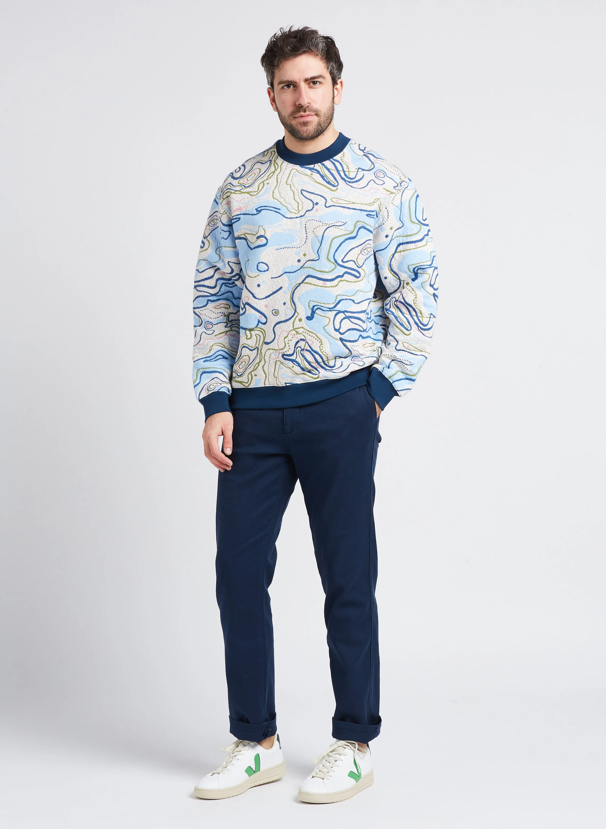 Pantalon chino slim-fit en coton mélangé| Bleu