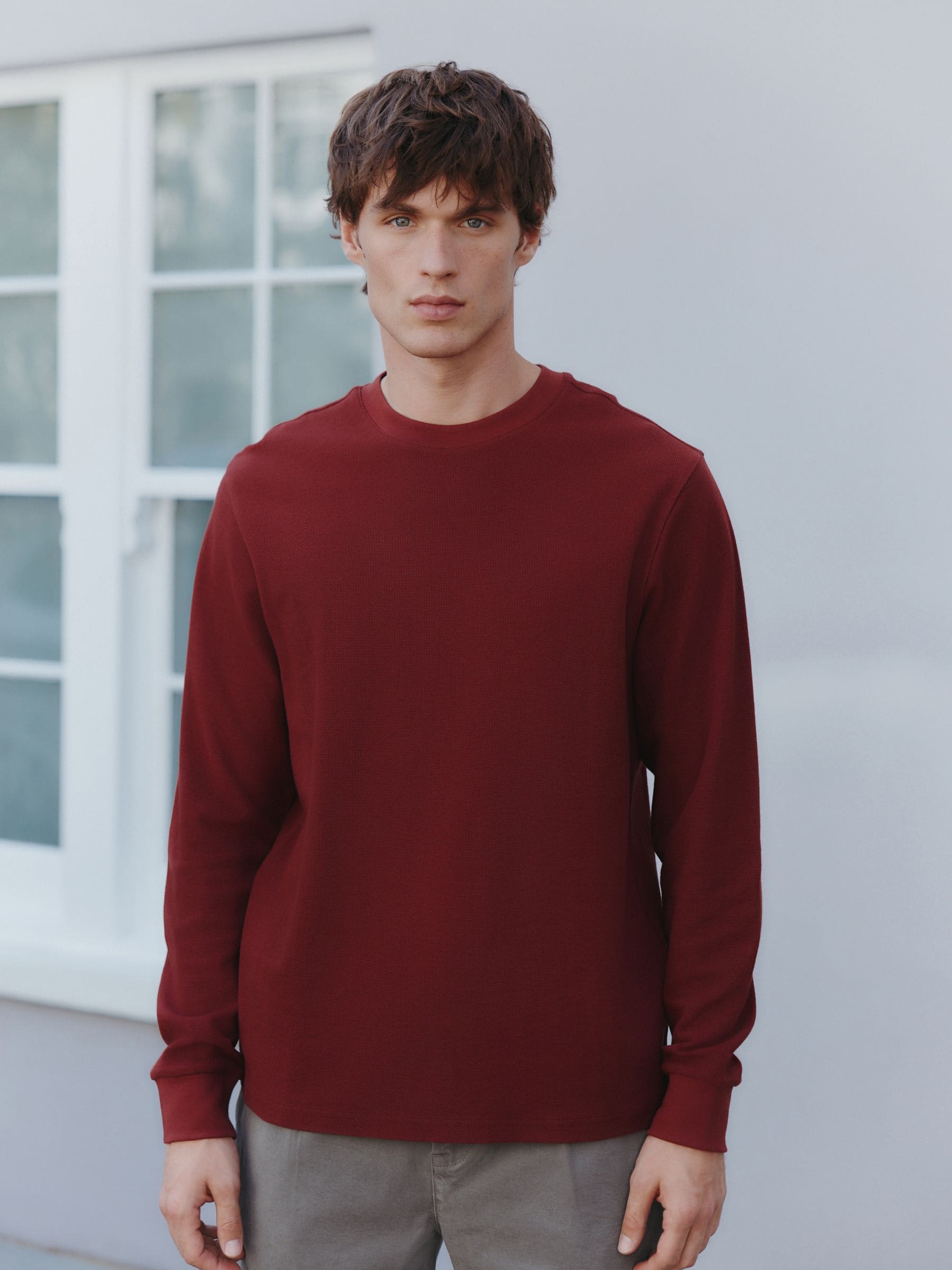 Roestbruin - Micro Waffle Long Sleeve T-Shirt