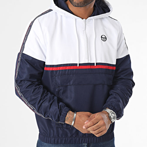 Veste Outdoor Capuche A Bandes Midday 40296 Bleu Marine Blanc