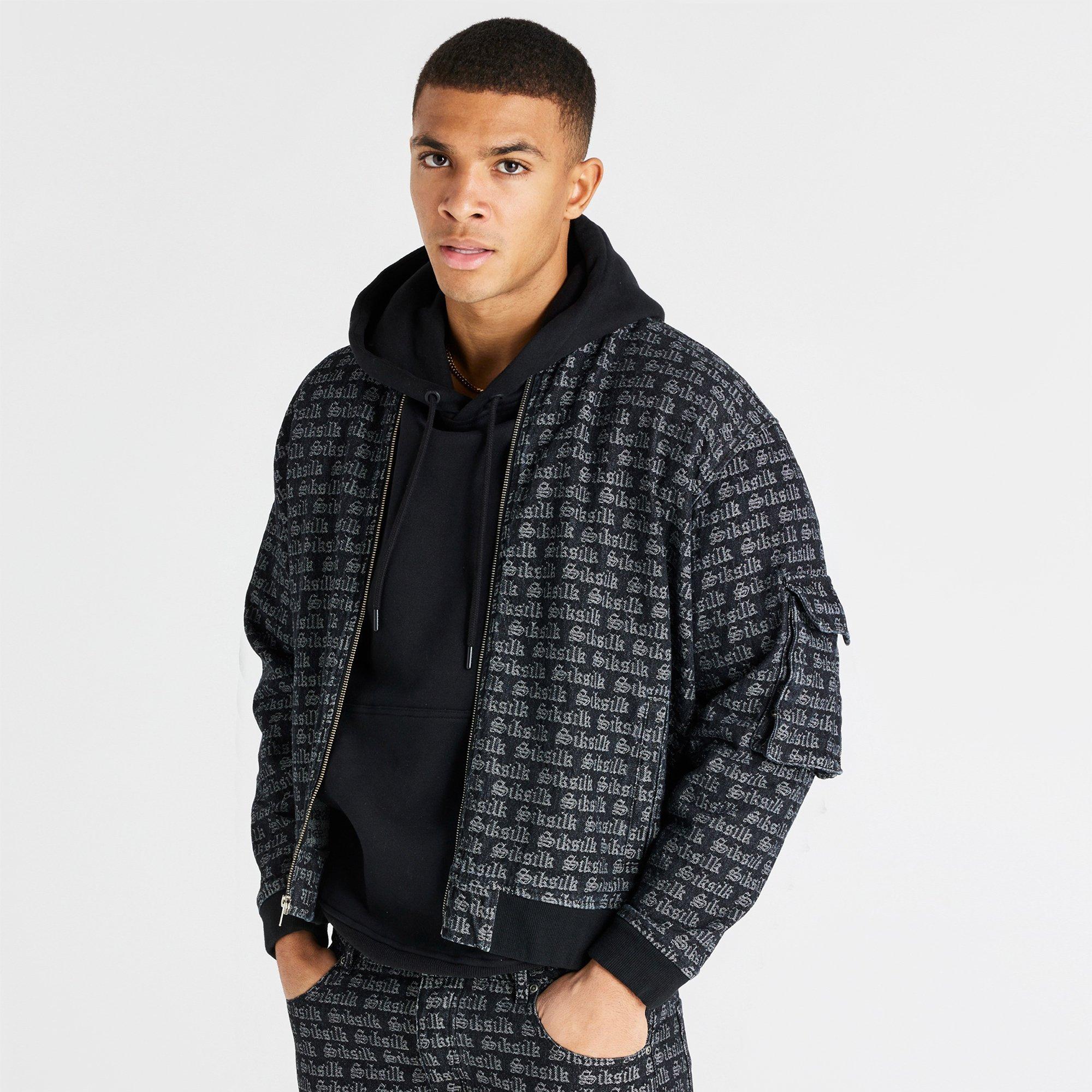 SikSilk Denim Bomber Jacket Mens