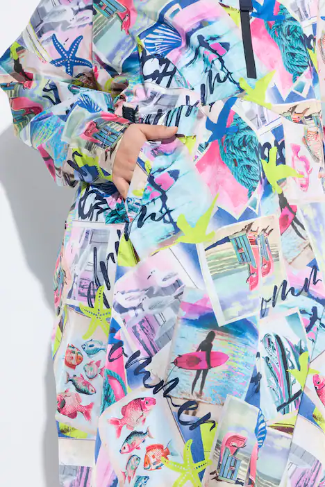 Funktions-Regencape, Unisex, Print, Kapuze, lagune