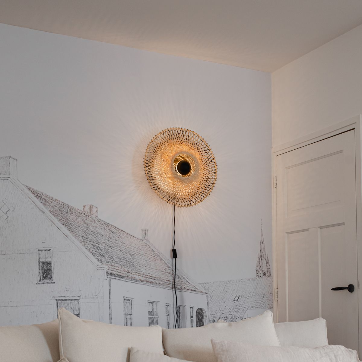 Oosterse wandlamp bamboe 50 cm met stekker - Rina