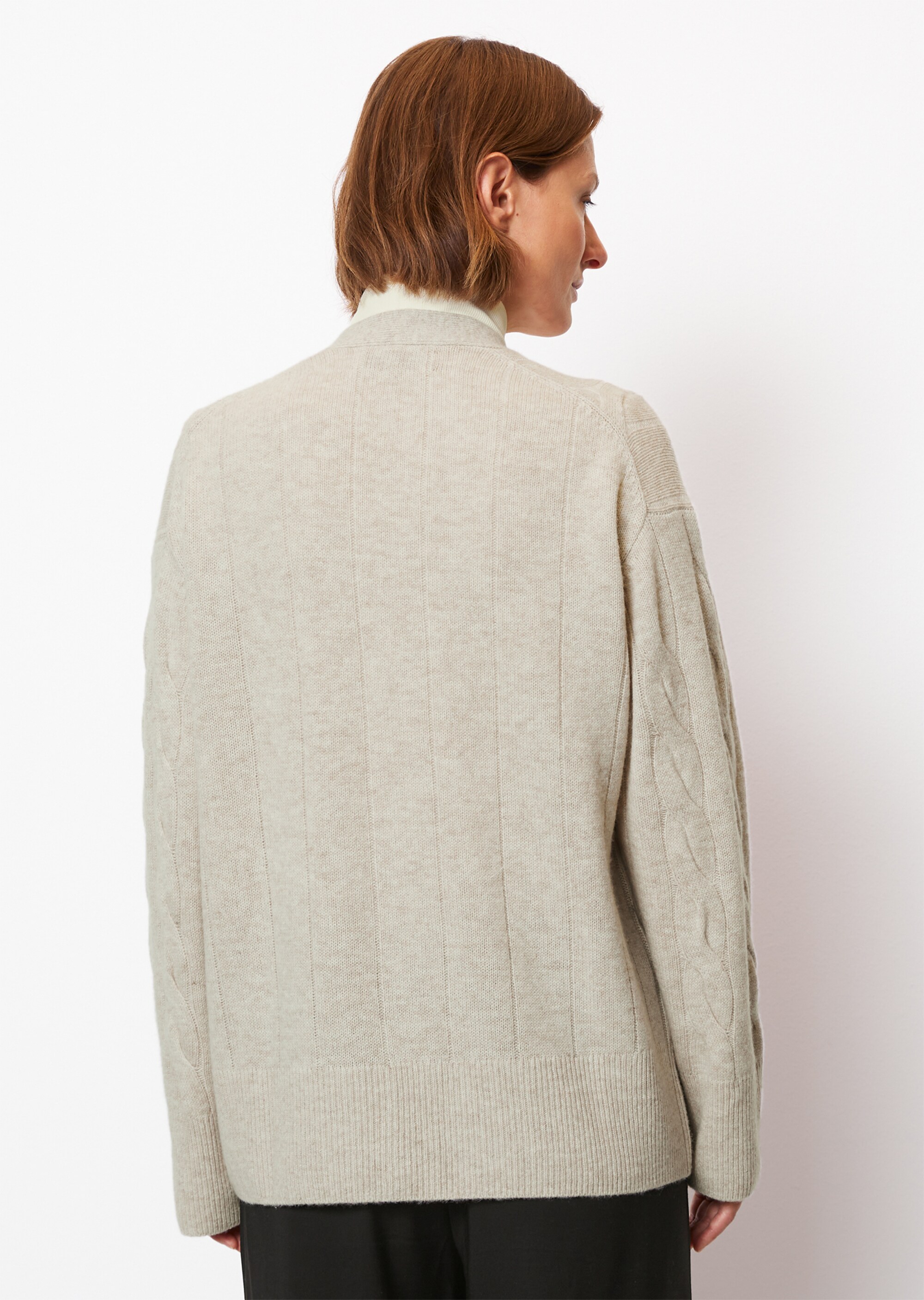 Zopfmuster-Cardigan oversize aus Schurwolle-Kaschmirwolle-Mix