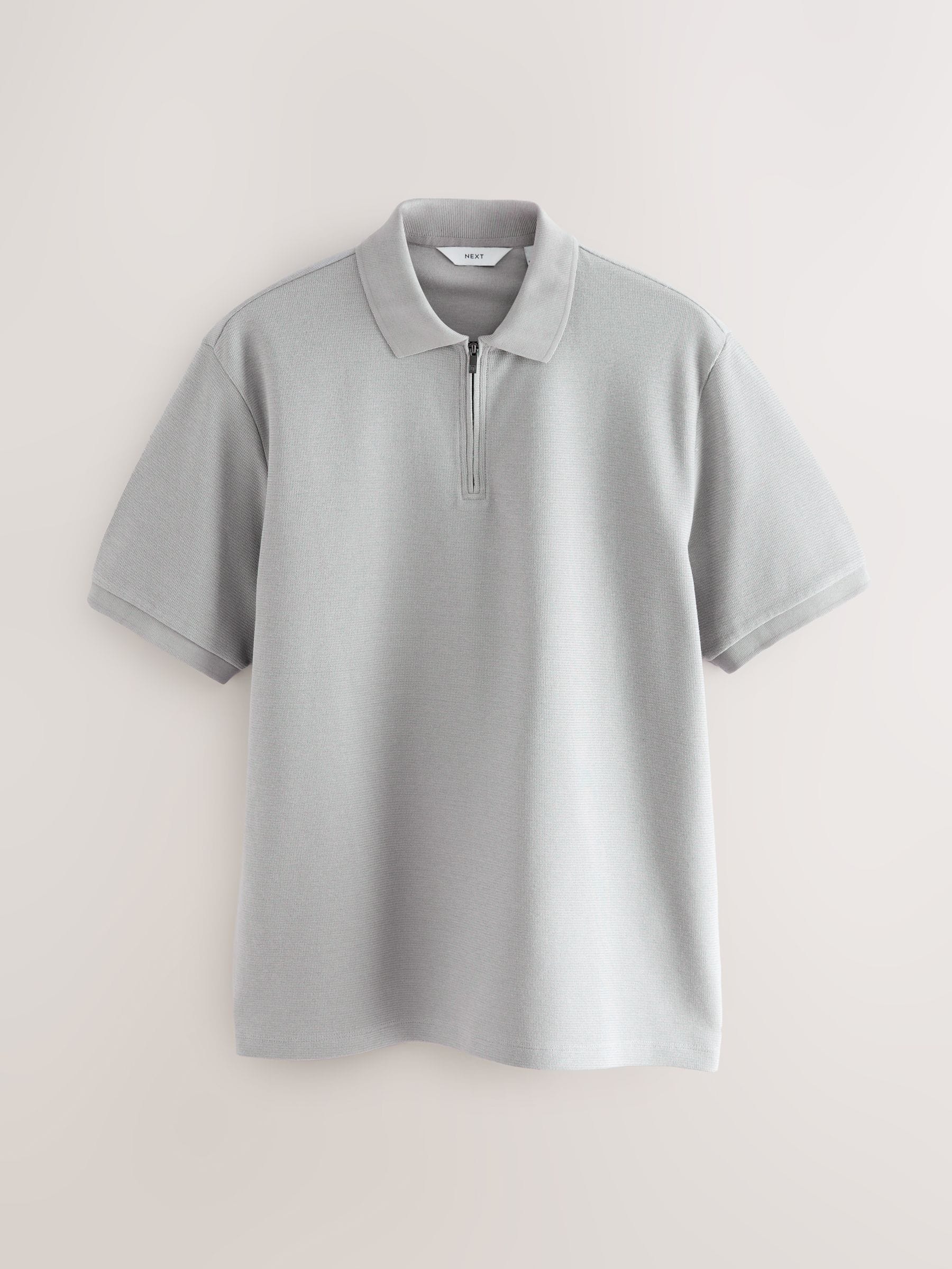 Grijs - Smart poloshirt met textuur en rits